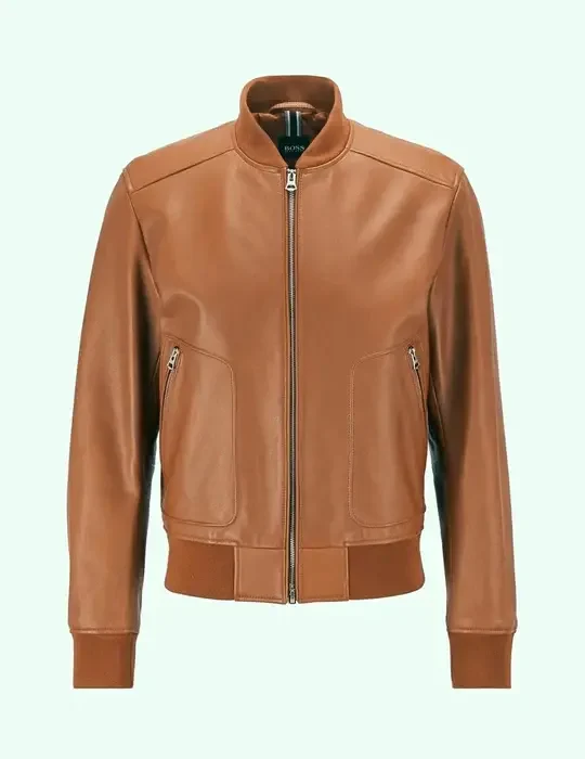 Men`s Tan Lambskin Leather Bomber Jackets