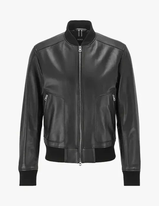Men`s Black Lambskin Leather Bomber Jackets