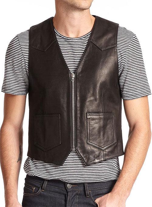 Men's Black Leather Biker Vest