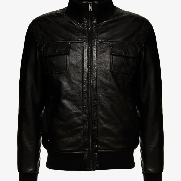 Men`s Black Lambskin Leather Bomber Jackets