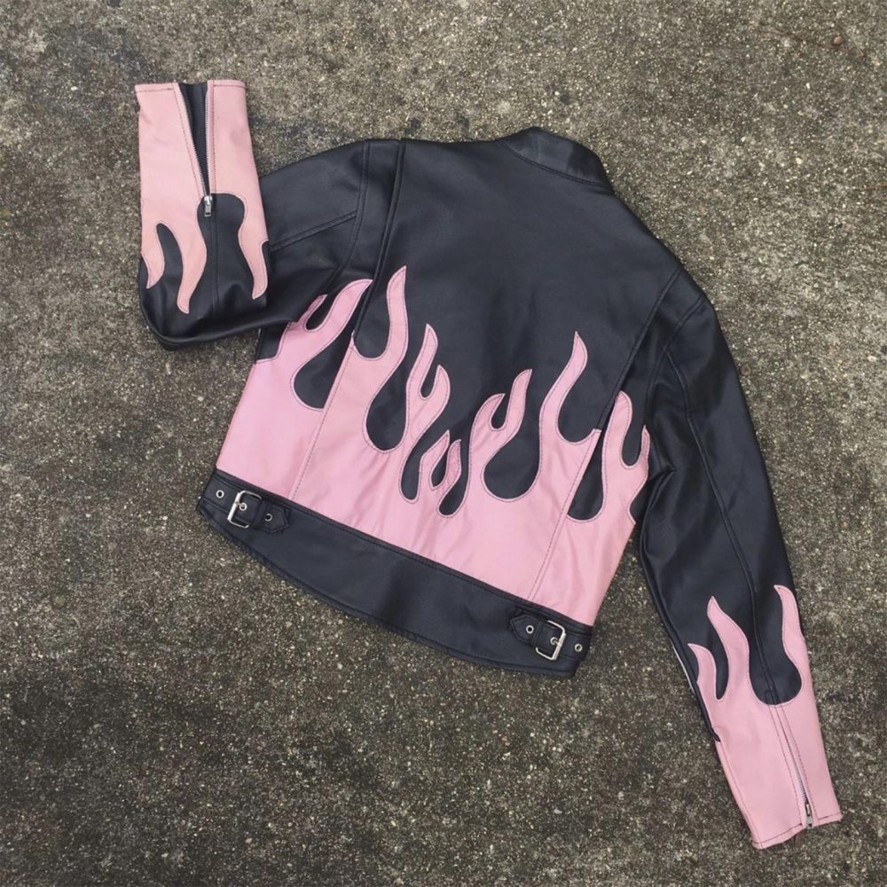 Pink Flame Leather Jacket for Women - Image 2