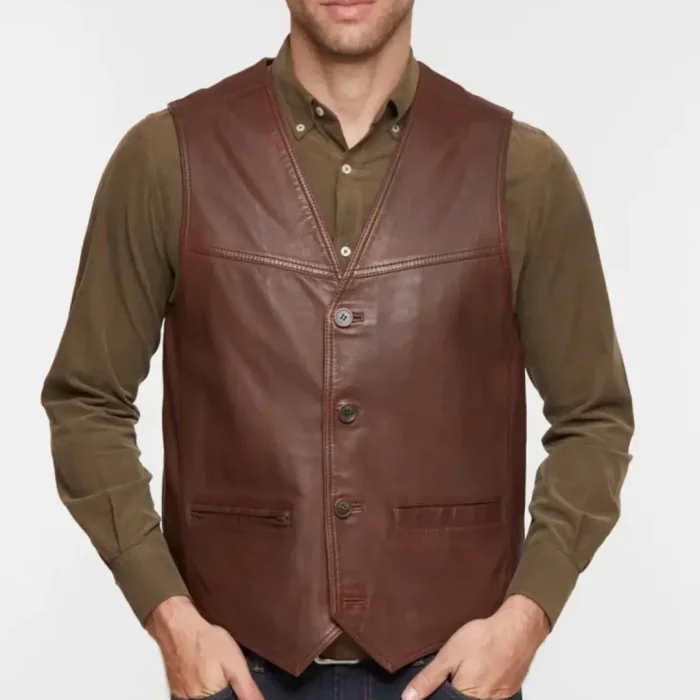 Men`s Brown Leather Vest