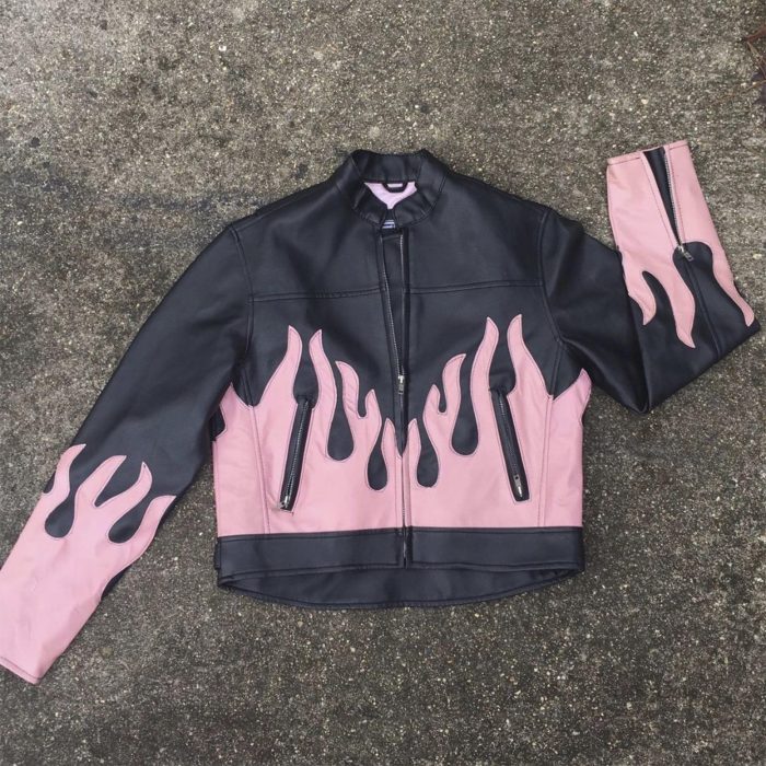 Pink Flame Leather Jacket for Women