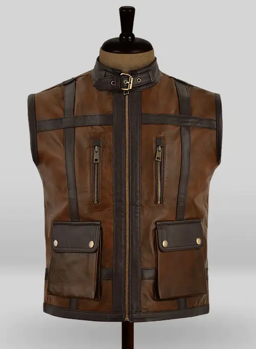 Men`s Brown Leather Biker Vest