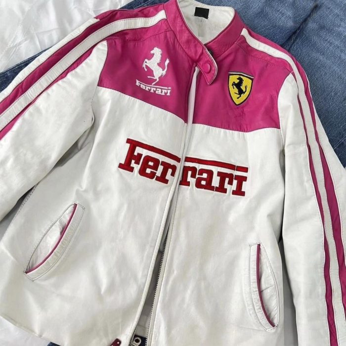 Ferrari-Inspired WoMen`s Leather Racing Jackets
