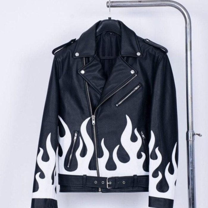 White Flame Leather Jacket for Men